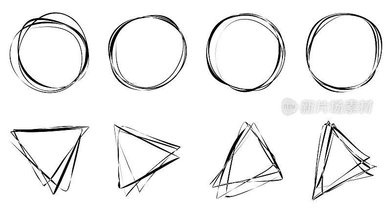 矢量手绘线圆和三角形素描集圆形涂鸦圆笔记设计