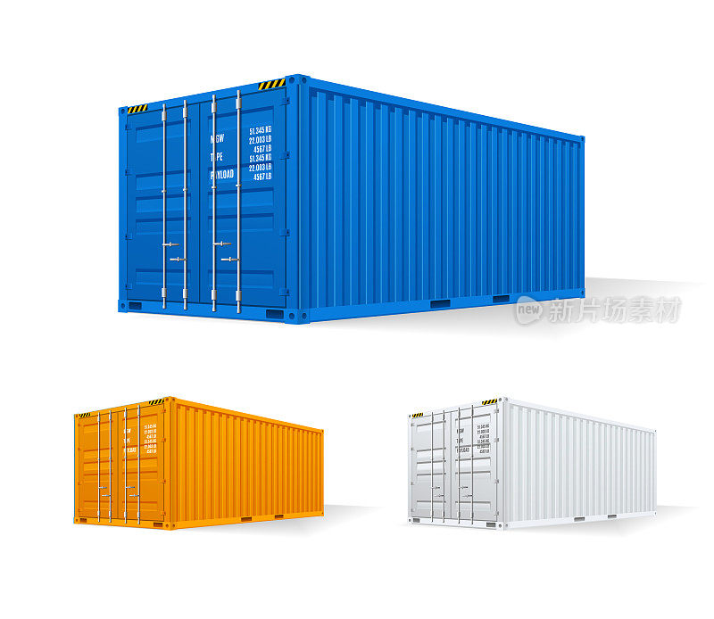 现实详细的3d航运货物集装箱集。向量