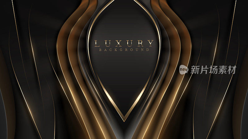 黑色奢华背景配合金色线条元素和光线效果装饰。