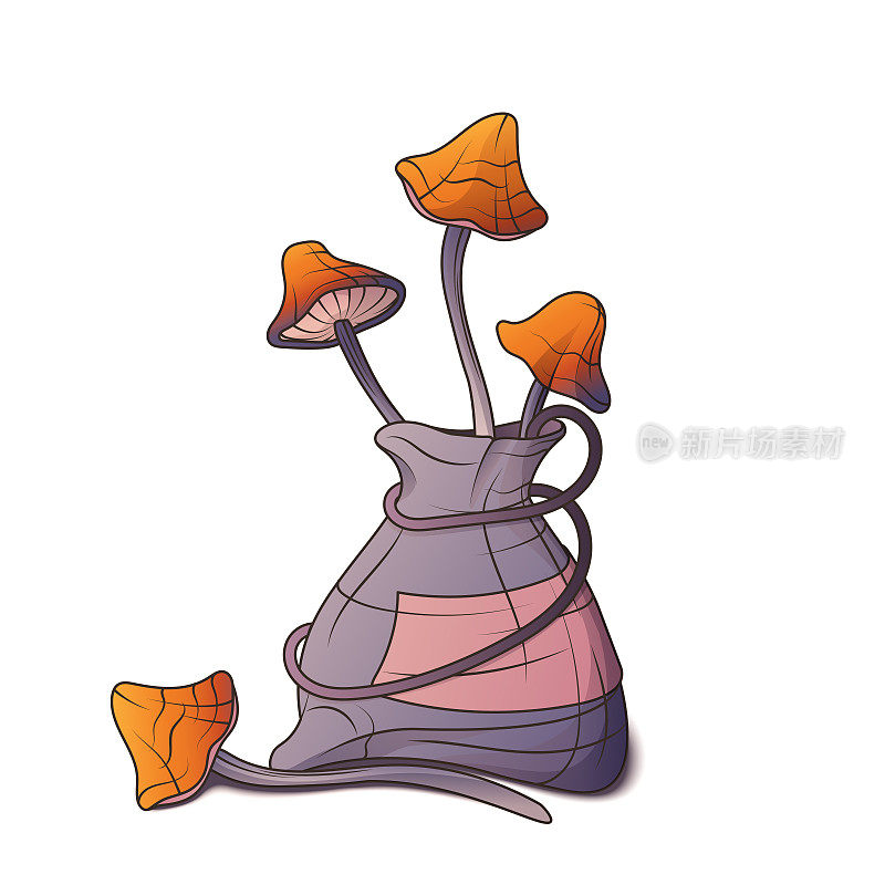 矢量插图女巫袋与巫术蘑菇。