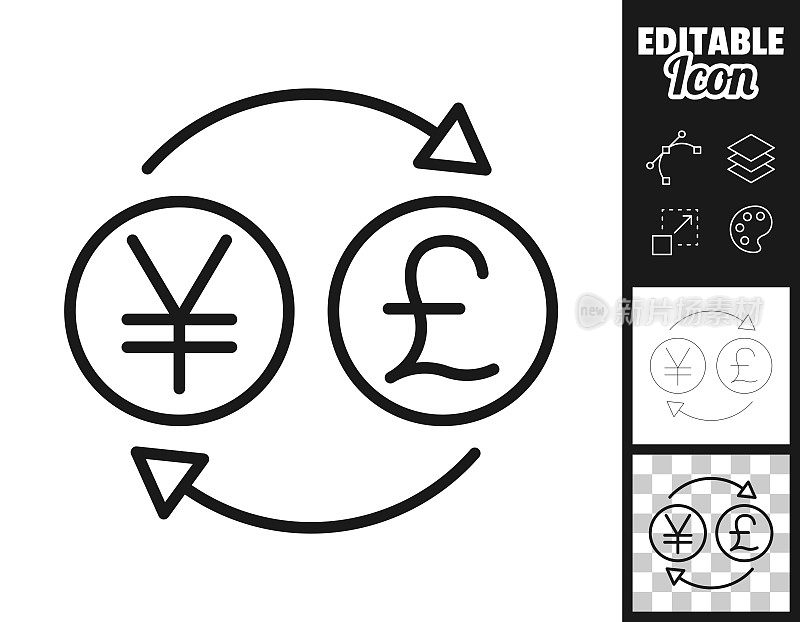 货币兑换-日元英镑。图标设计。轻松地编辑