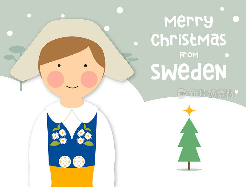 圣诞贺卡传统服装女孩瑞典