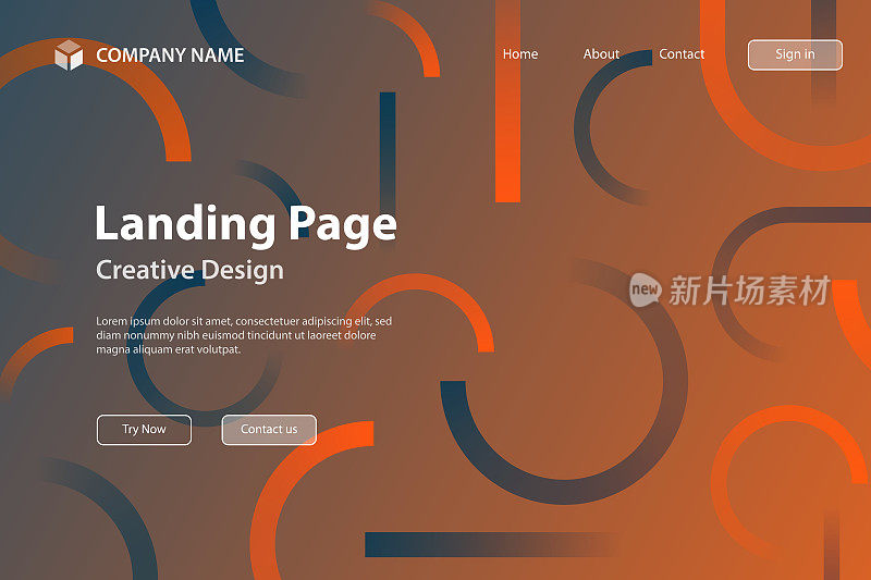 登陆页模板-抽象设计与几何形状-时髦的橙色渐变