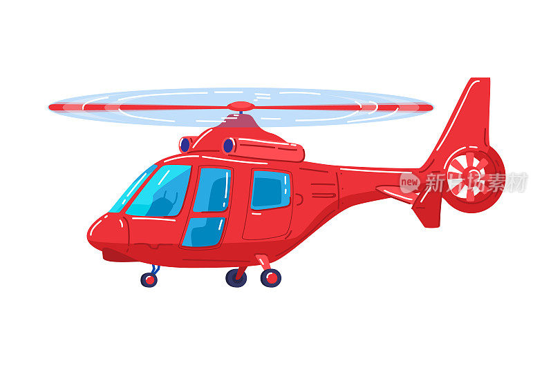 航空运输，现代的红色直升机，快速的航空交通工具，设计卡通风格的矢量插画，孤立的白色。