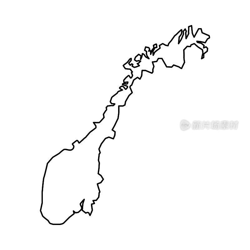 挪威的地图。挪威线性风格。线性图标