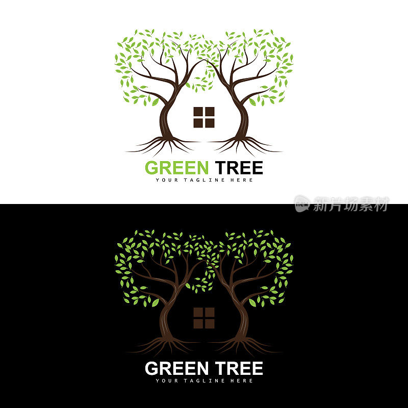 树木绿色树木和木材设计，森林插图，树木儿童游戏