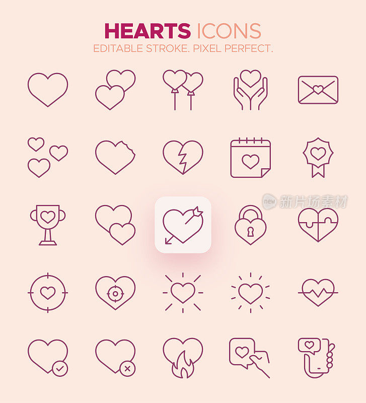 心形图标-爱的心，浪漫和心形符号