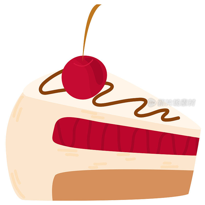矢量蛋糕片。美味的奶油樱桃蛋糕片。美味的蛋糕在手绘风格
