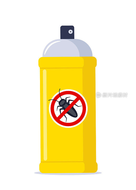 黄色瓶子里的驱蚊喷雾。防止蟑螂和其他昆虫。预防蚊虫叮咬的喷雾。矢量插图。
