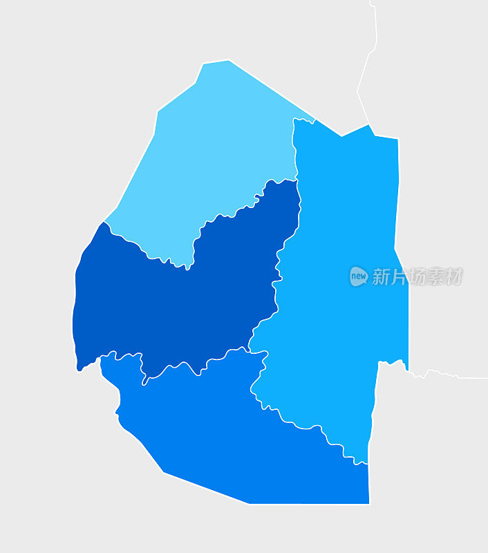 高度详细的斯瓦蒂尼(斯威士兰)蓝色地图与地区和国家边界