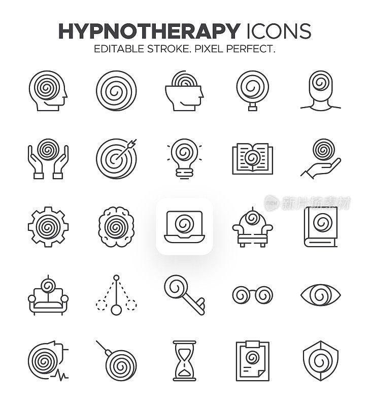 催眠疗法图标集-正念和治疗符号