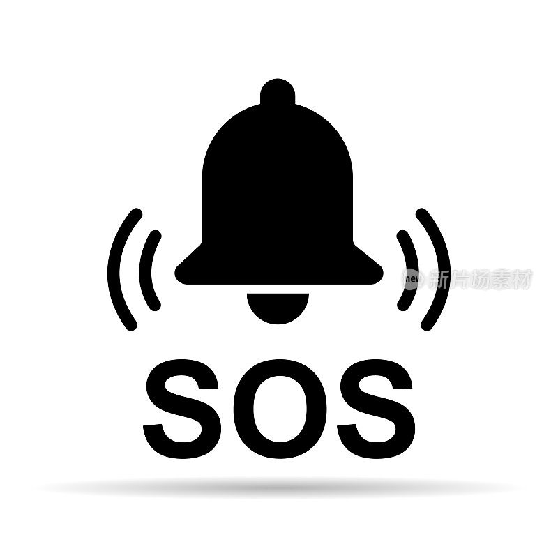 SOS帮助阴影图标，安全支持警报设计，保存矢量插图