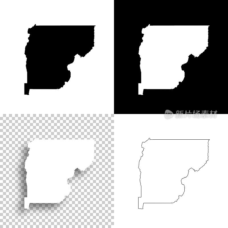 爱达荷山谷县。设计地图。空白，白色和黑色背景