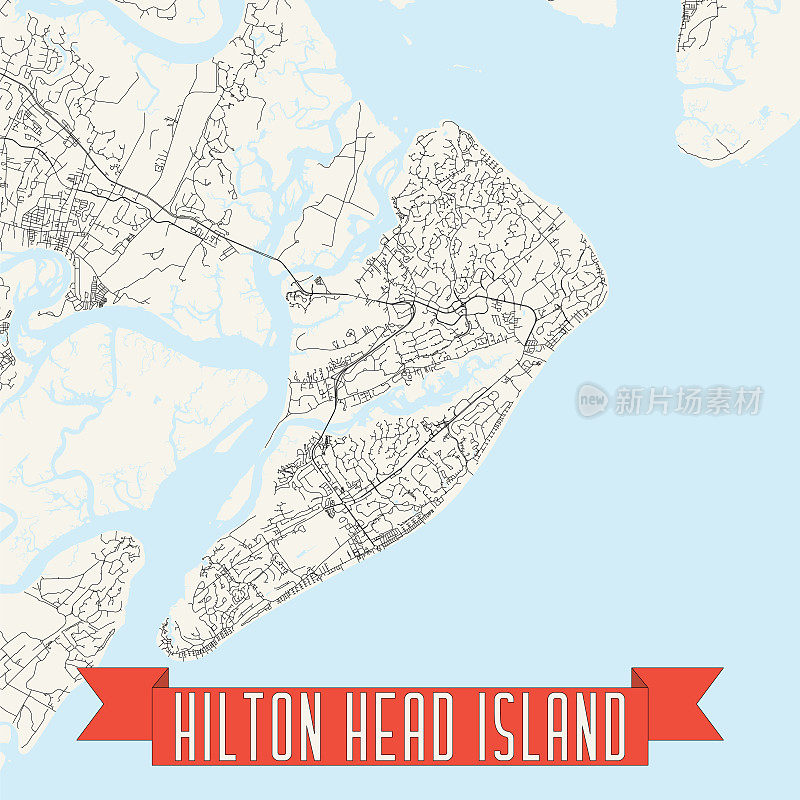 希尔顿黑德岛，南卡罗来纳州，美国矢量地图