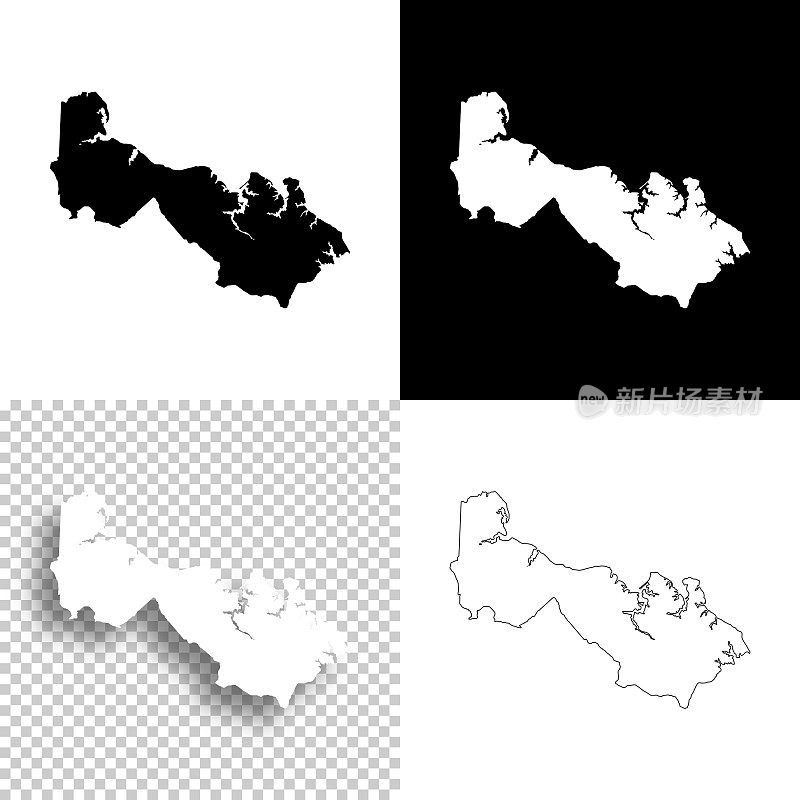 威斯特摩兰县，弗吉尼亚州。设计地图。空白，白色和黑色背景