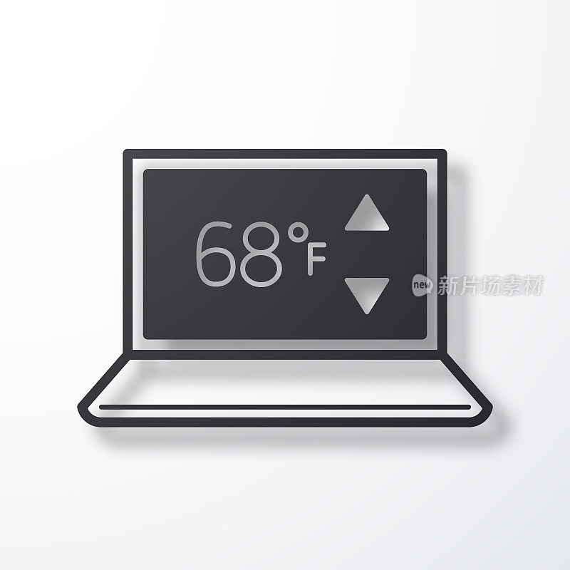 带加热控制的笔记本电脑。白色背景上的阴影图标