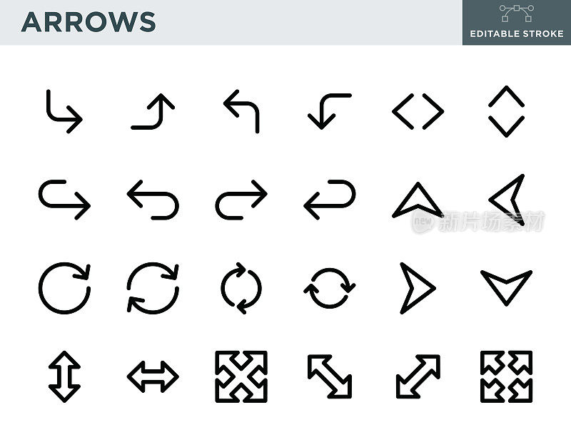 箭头细线图标集-可编辑的笔触