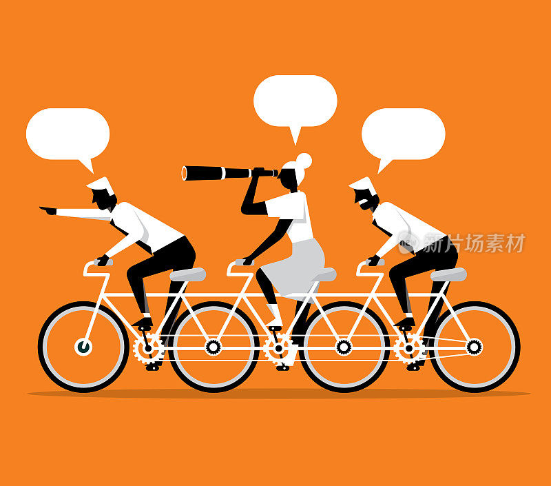 团队合作――商务人士骑自行车