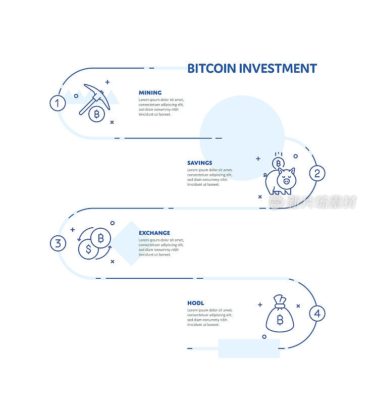 比特币投资概念信息图表设计与可编辑的笔画线图标