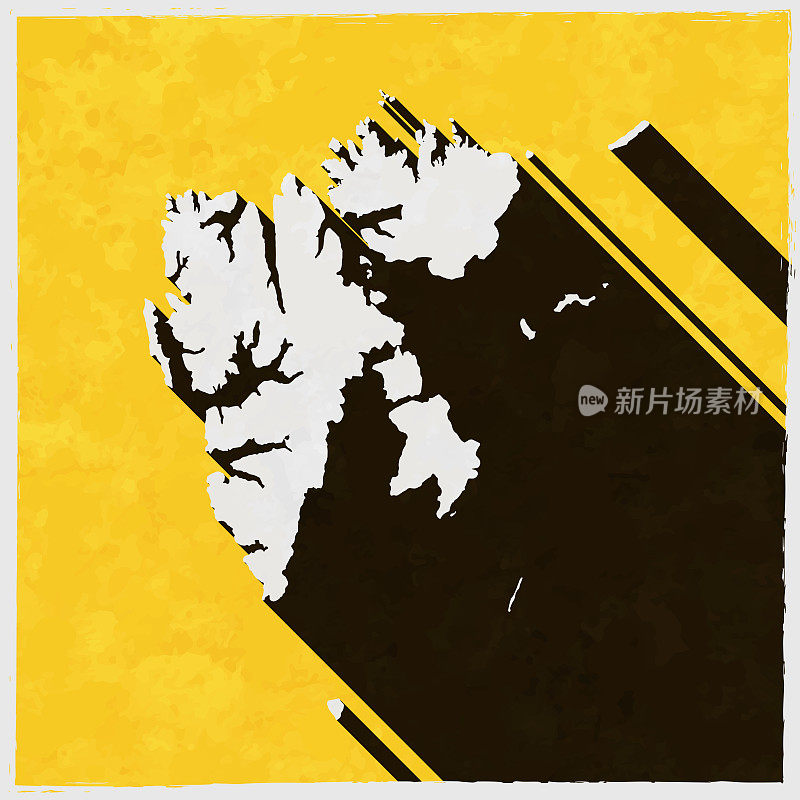 斯瓦尔巴特群岛地图与纹理黄色背景上的长阴影