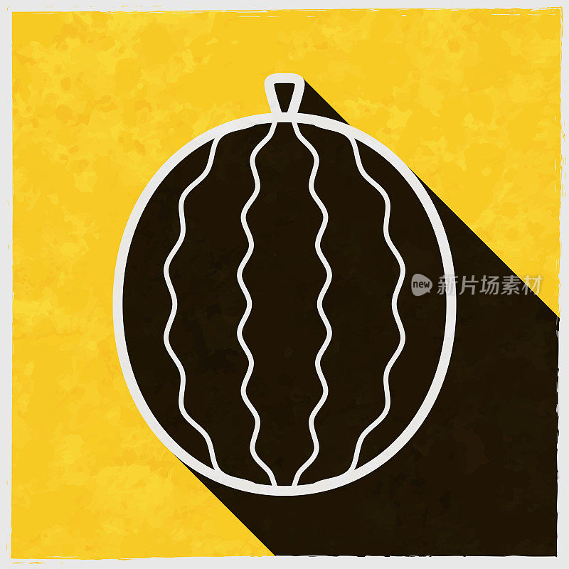 西瓜。图标与长阴影的纹理黄色背景