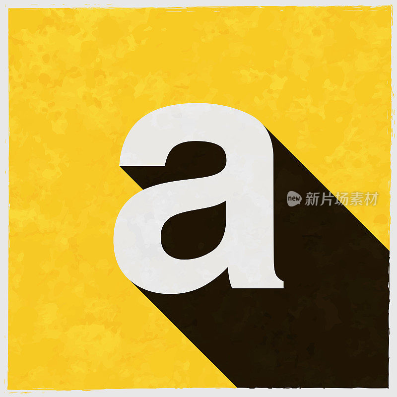 字母a。图标与长阴影纹理黄色背景