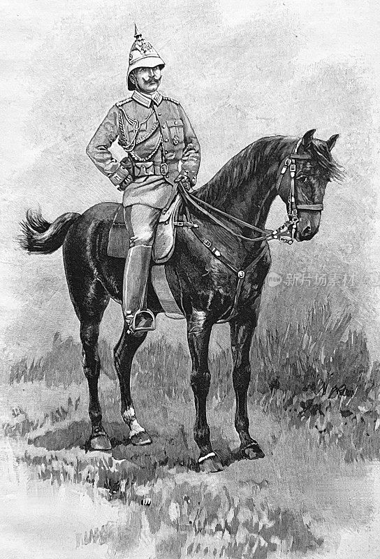 威廉二世穿着热带制服，骑着马