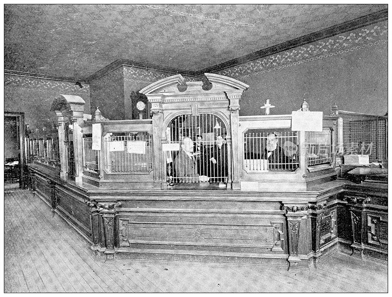 1898年，来自堪萨斯州劳伦斯的古董照片:银行大厅
