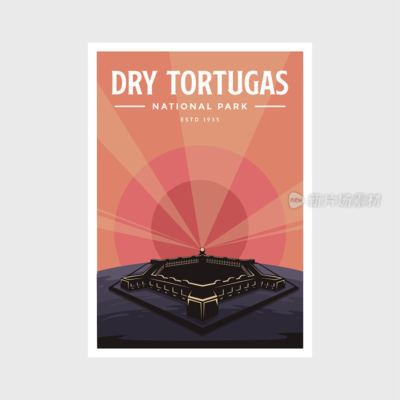 干燥托图加斯国家公园海报矢量插图设计