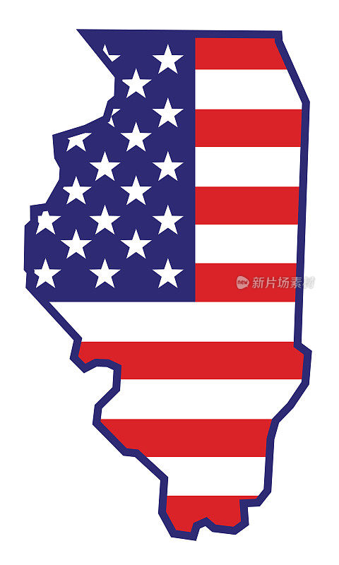 美国国旗伊利诺斯州地图大纲