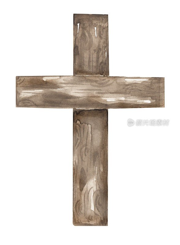 十字剪纸，水彩基督教木制十字架，洗礼，棕色十字架婚礼邀请，圣灵，宗教插图
