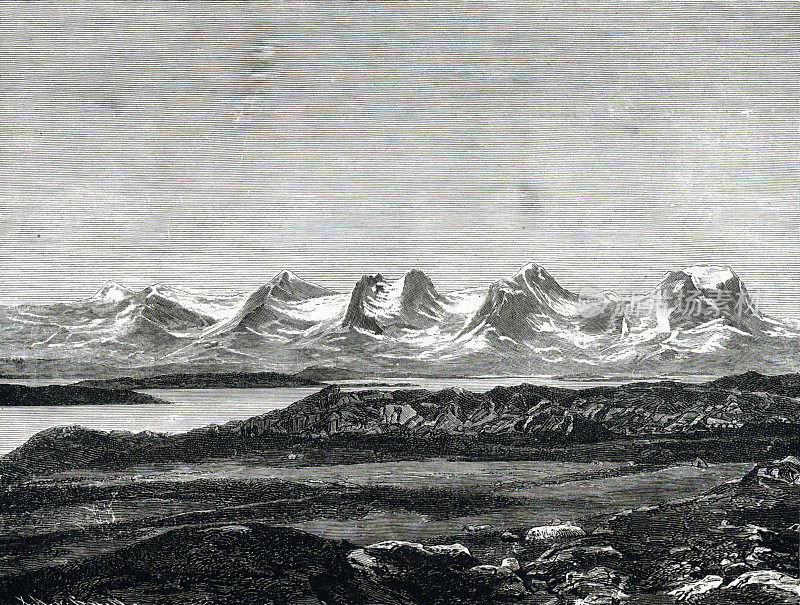 挪威七姐妹瀑布19世纪插画
