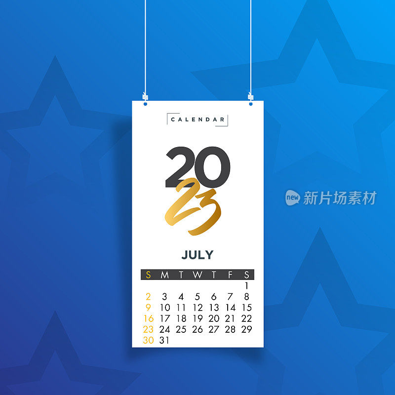 7月日历。抽象日历概念矢量插图。节日设计为贺卡，请柬，日历等矢量股票插图