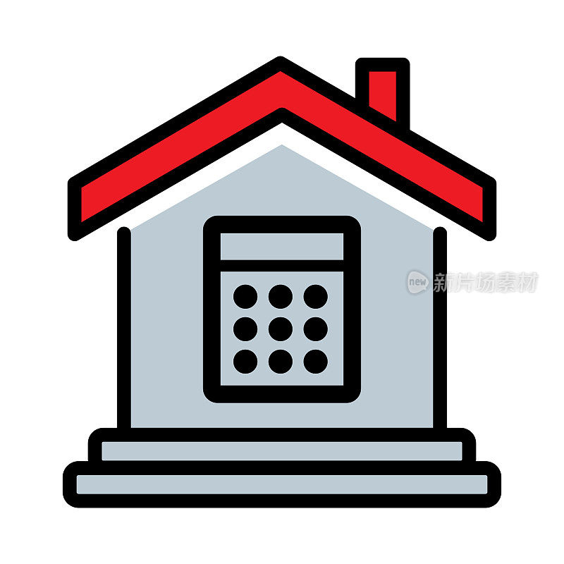 房子计算器图标。房屋按揭或住宅保险资金计算，家庭预算，房地产投资或家庭金融概念。矢量插图。