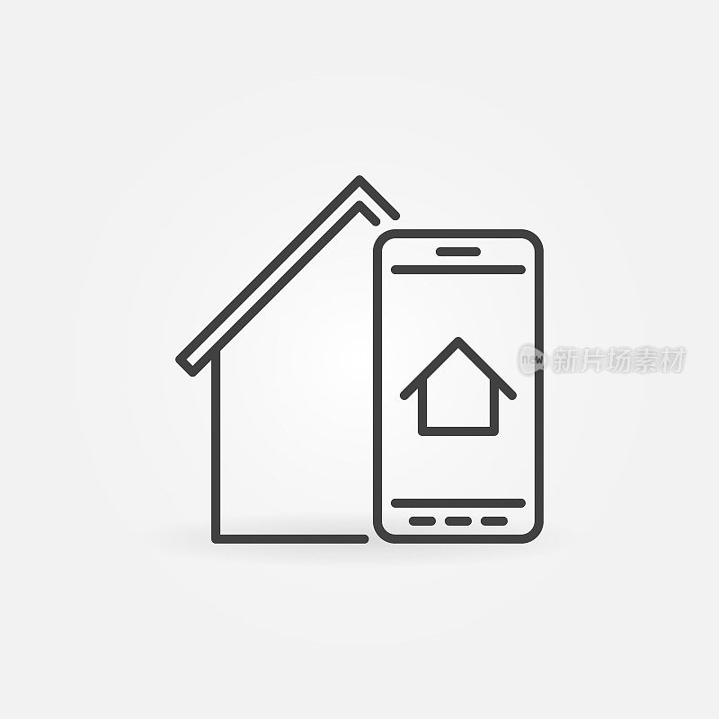 带房子线性图标的智能手机-在线房地产移动App