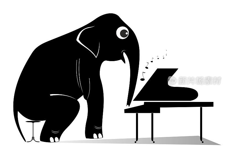 有趣的大象在弹钢琴