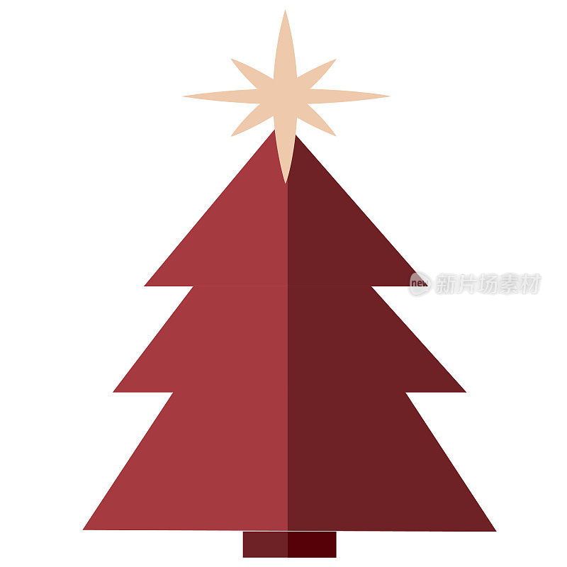 圣诞假期的圣诞树与星星彩色图标在白色背景