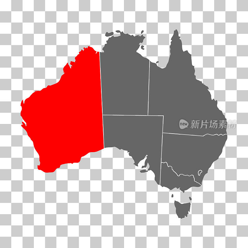 澳大利亚地图西澳大利亚图标，地理空白概念，孤立图形背景矢量插图