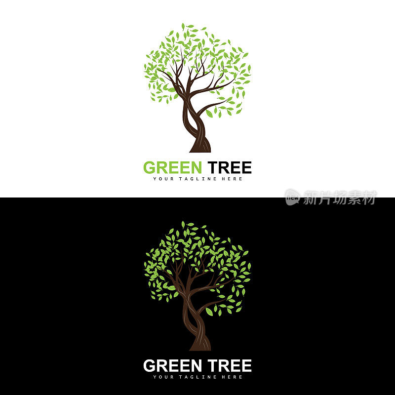 树木绿色树木和木材设计，森林插图，树木儿童游戏