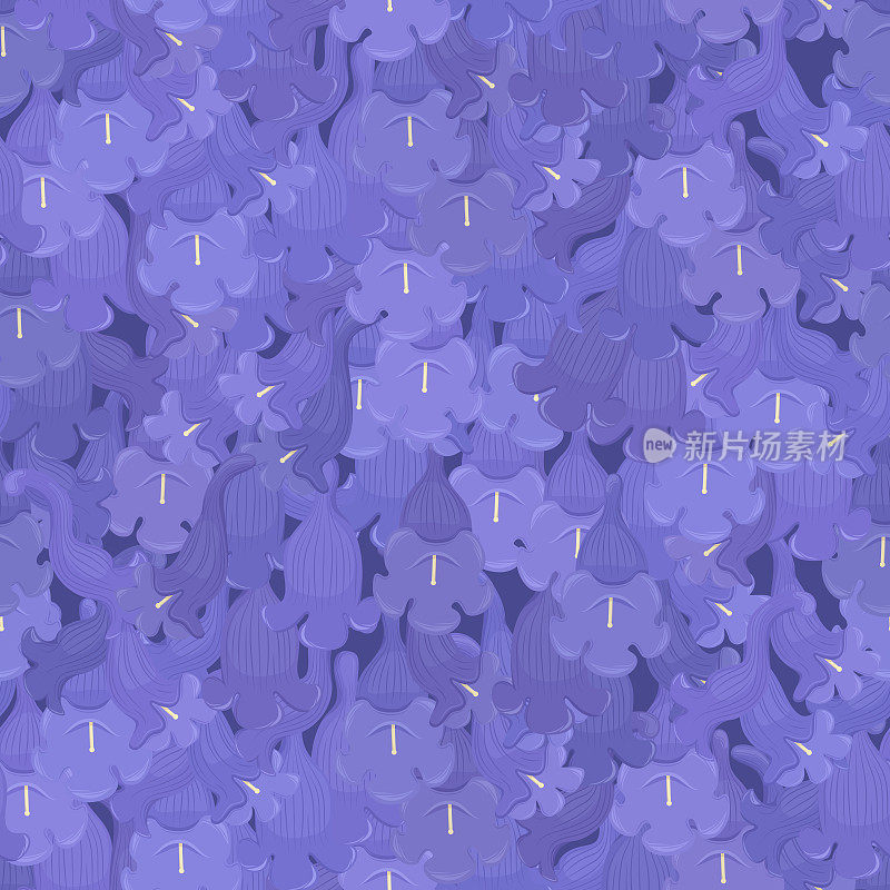 蓝花楹含羞草，紫丁香花无缝图案背景