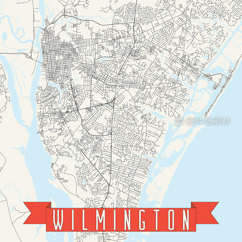 威尔明顿，北卡罗来纳州，美国矢量地图