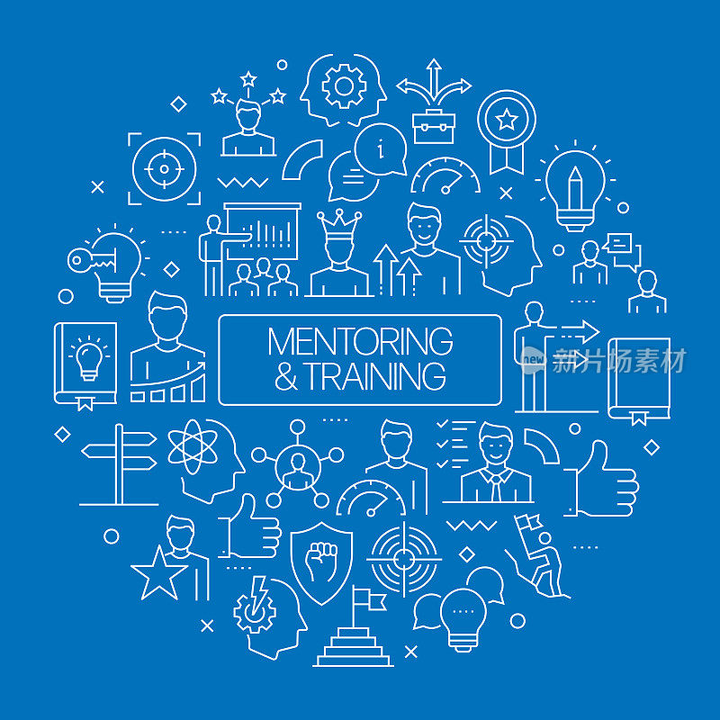 指导和培训网络横幅与线性图标，新潮的线性风格矢量