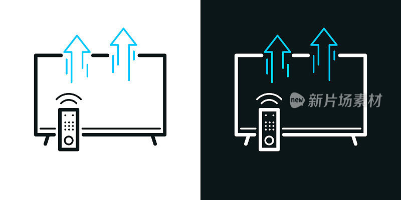 从电视发送。黑色或白色背景上的双色线条图标-可编辑笔触