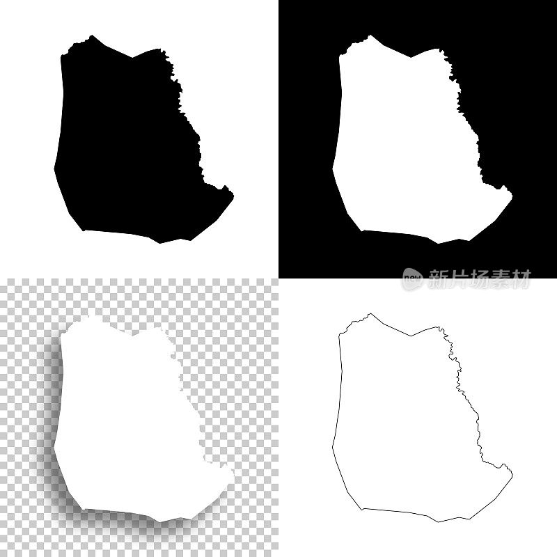 罗恩县，西弗吉尼亚州。设计地图。空白，白色和黑色背景