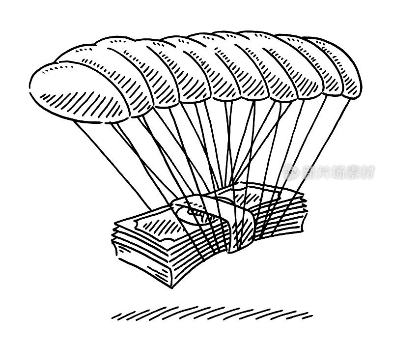 挂在降落伞上的钞票