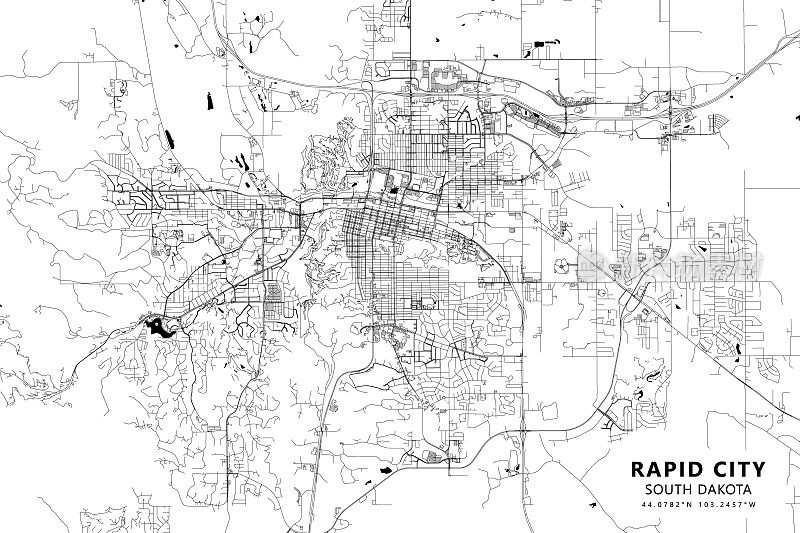 拉皮德城，南达科他州，美国矢量地图