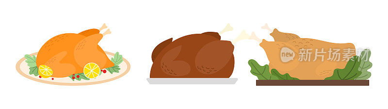 插图包括感恩节的烤火鸡