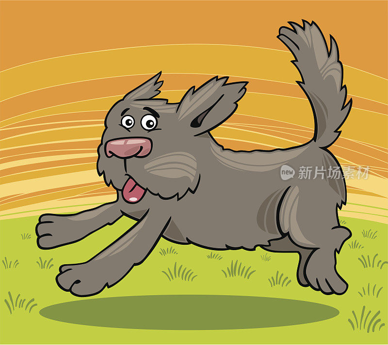 跑步毛茸茸的狗卡通插图