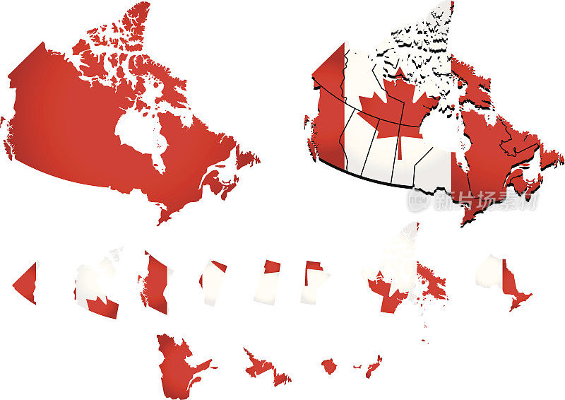 带国旗的加拿大地图