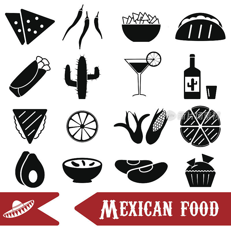 墨西哥食物主题的简单图标eps10